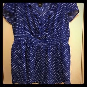 Blue polka dot chiffon top